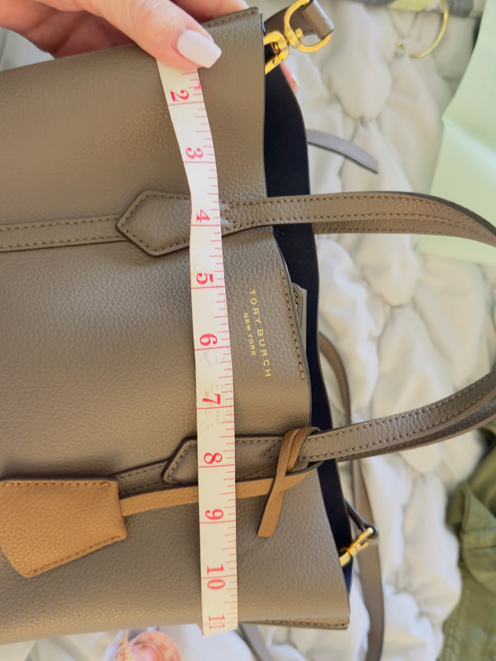 Tory Burch Taupe Pebbled Leather Shoulder Tote - Picture 7 of 7